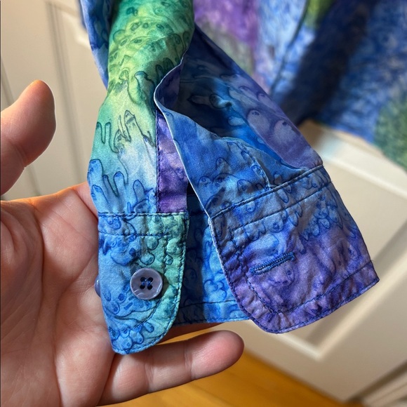 vintage lady foot locker silk Colorful colour block Button-Up Shirt size small - Picture 5 of 6